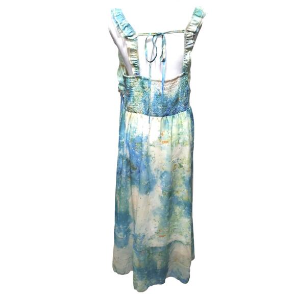 Fairycore Y2K Coquette full length dress sz 12 ruffles Floral Forest blue white - Picture 2 of 8